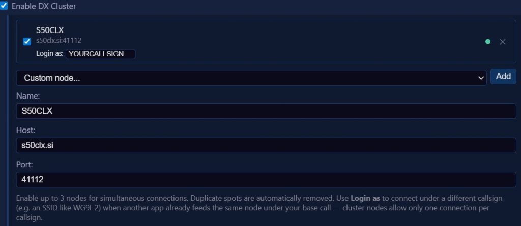 s50clx dx cluster settings
